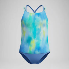 Girl's Print Strappy Tankini Set Blue