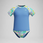 Girls Printed Short Sleeve Rashguard Set Blue