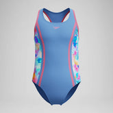 Girls Printed Spliced Racerback One Piece Blue