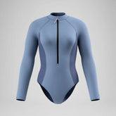 Women's Scuba Flex Long Sleeve Zip One Piece Gray/Blue