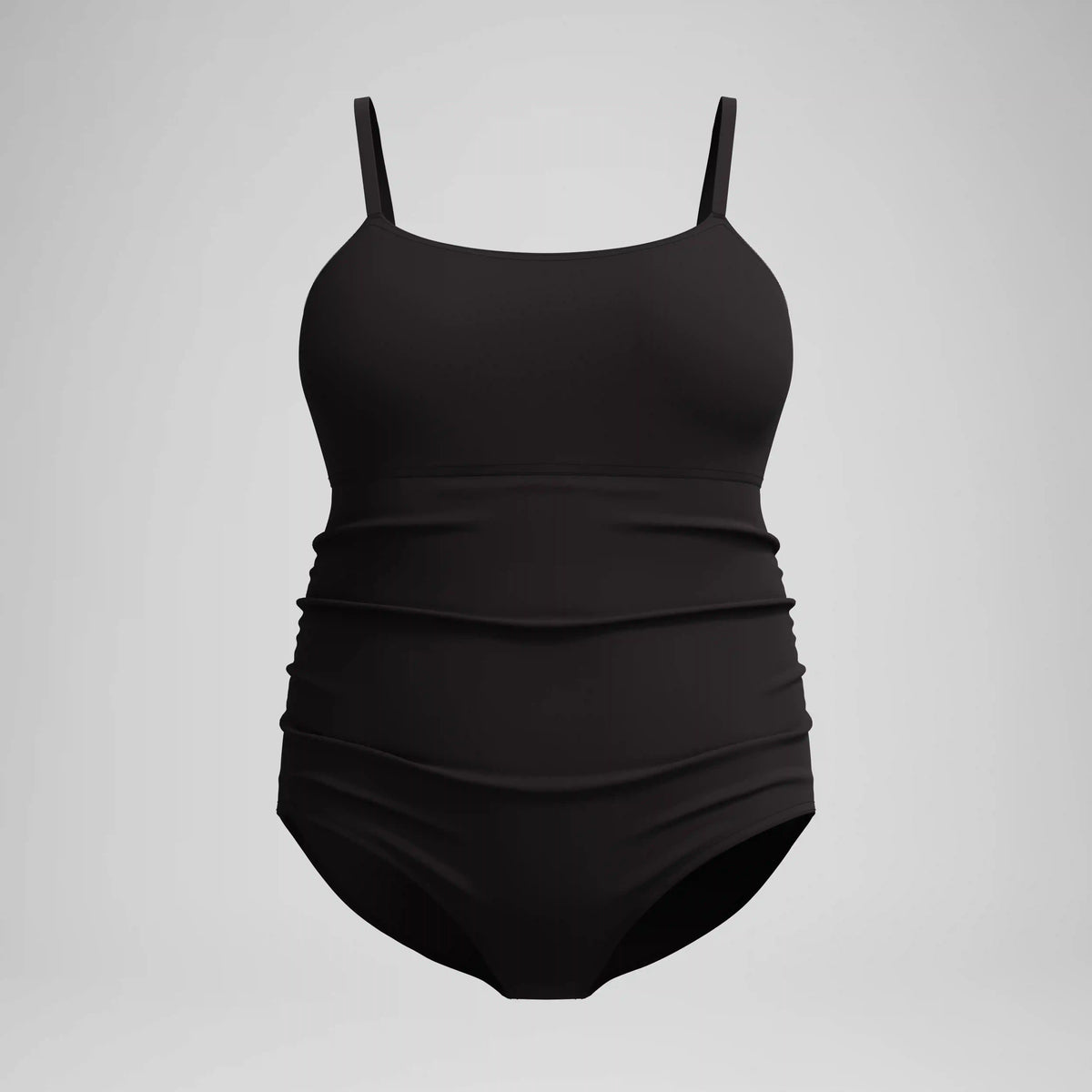 Women's New Plus Solid Shirred Tank One Piece Black