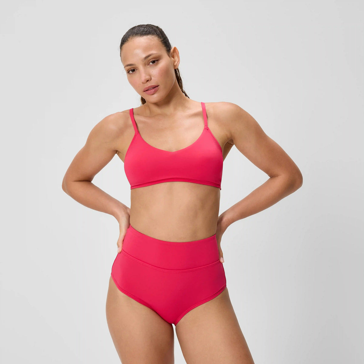 Women's Solid Triangle Bikini Top Ruby
